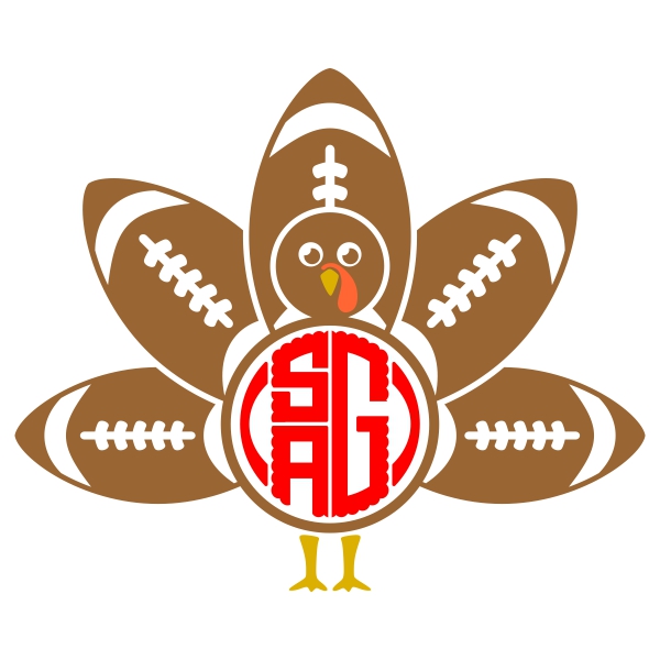 Thanksgiving Turkey Football Svg Cuttable Designs. Monogram Frame