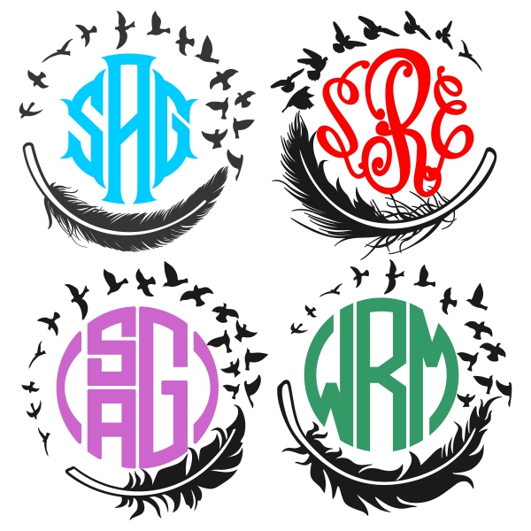 Feather Monogram Svg Cuttable Designs