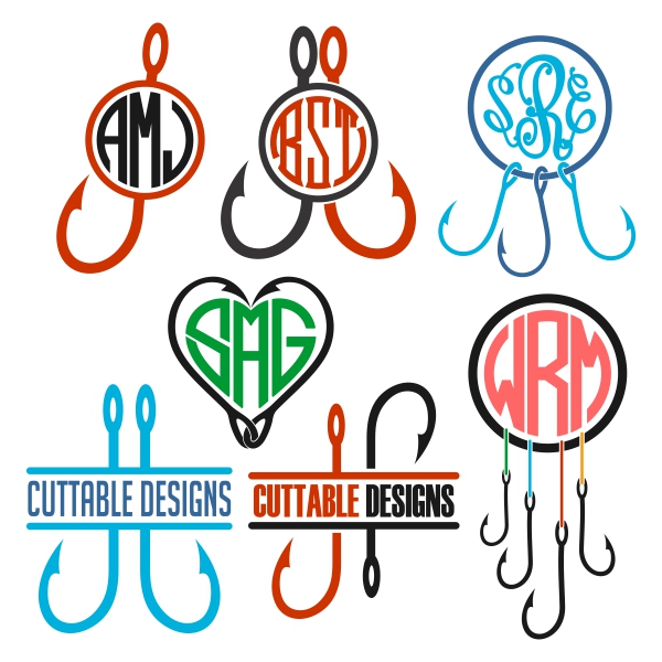 Fishing Hooks Monogram Frame Svg Cuttable Designs