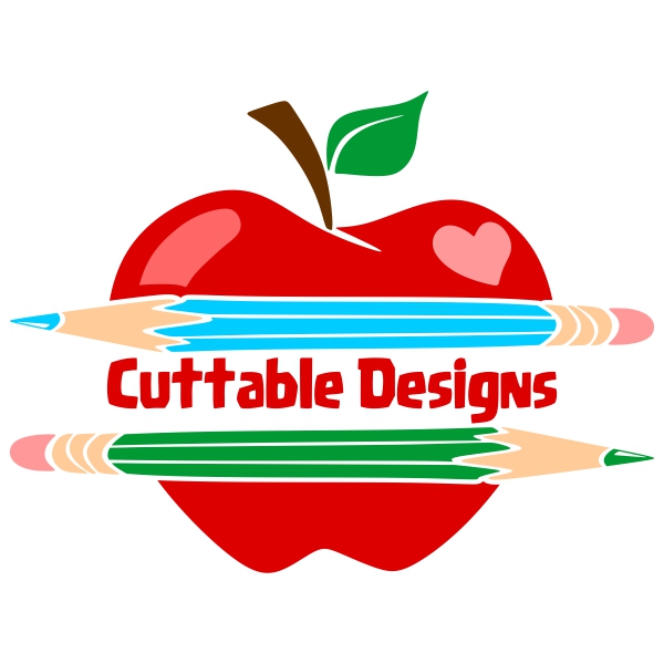 Apple and Pencil Split SVG Cuttable Frames