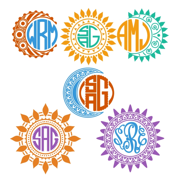 Sun - Moon SVG Cuttable Monogram Frames