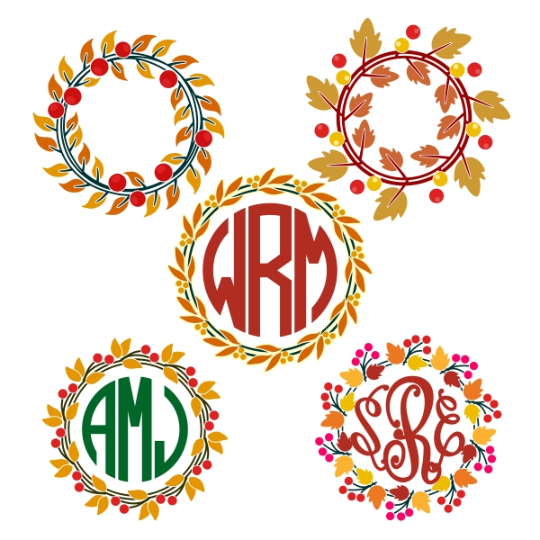 Fall Wreath Monogram SVG Cuttable Frames
