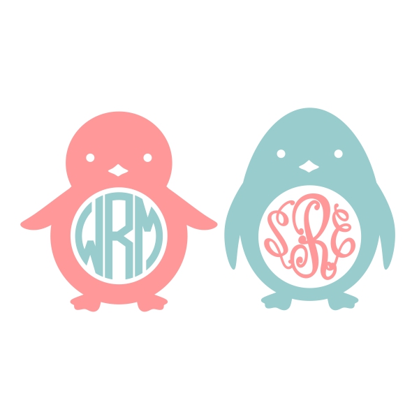 Lovely Penguin Monogram SVG Cuttable Frames