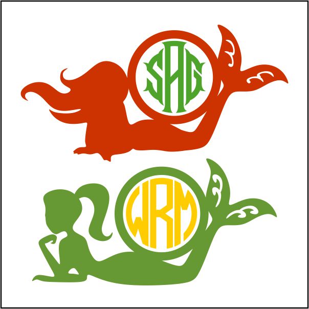 Mermaid Silhouette Monogram SVG Cuttable Frame