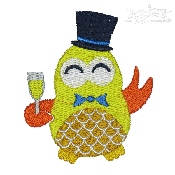 New Year Party Owl Embroidery Design