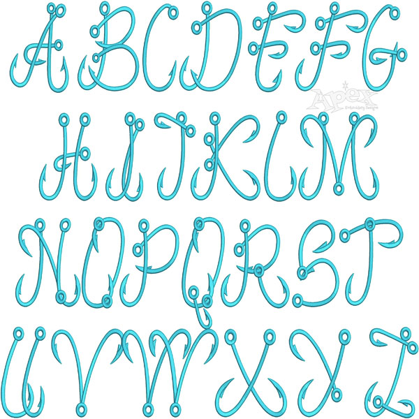 Fishing Hooks Alphabet Embroidery Font
