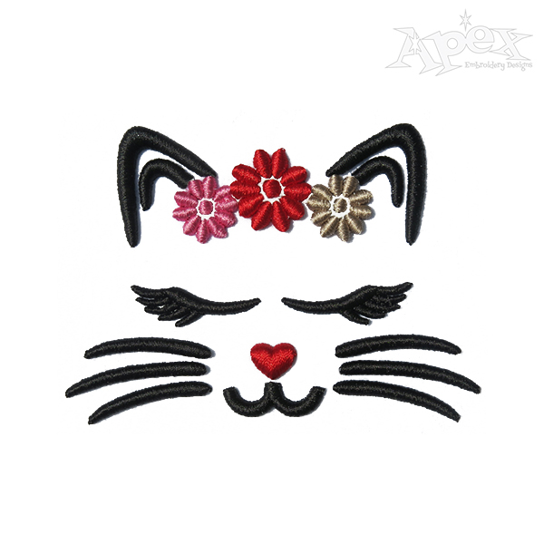 Flowers Cat Face 3D Puff Embroidery Design