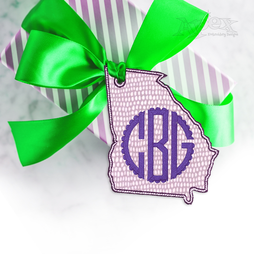 Georgia State Gift Tag ITH Embroidery Design