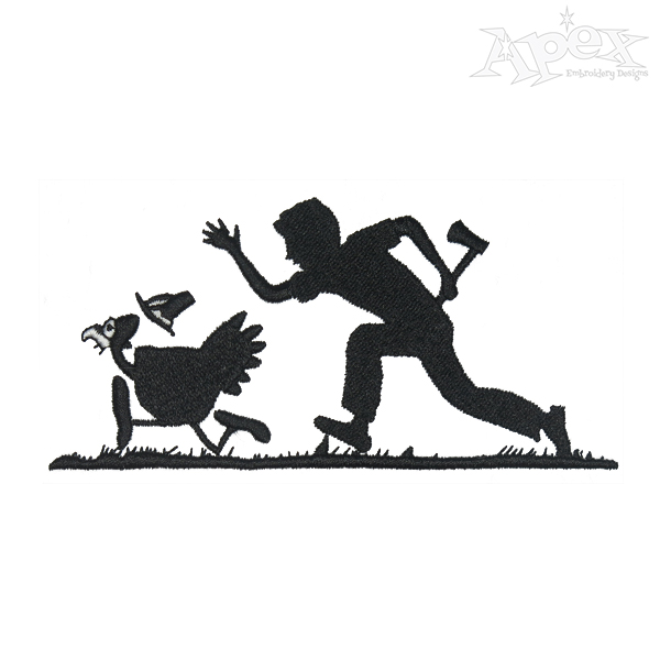 Thanksgiving Turkey Chasing Embroidery Design