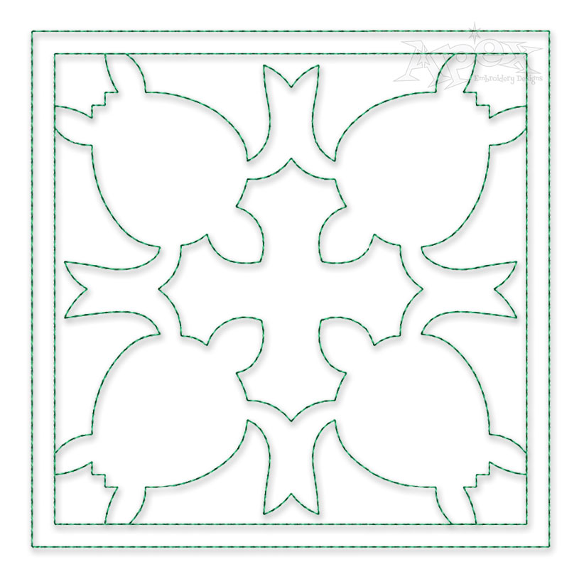 Sea Turtle Quilt Block Embroidery Design
