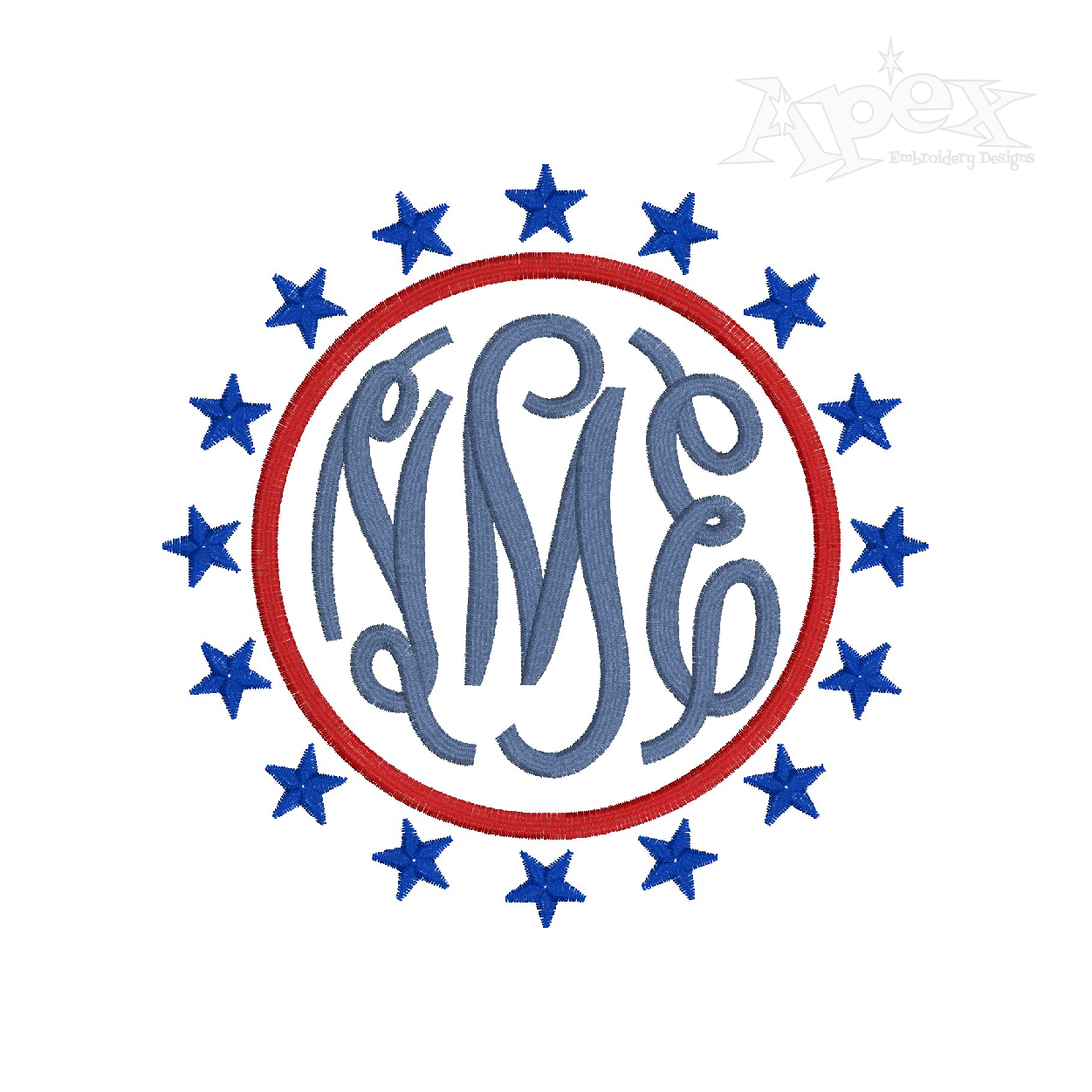 Stars Circle Monogram Frame Embroidery Designs