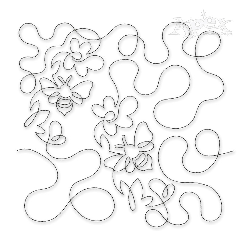 Flying Bees Flower Edge-to-Edge Quilt Block Embroidery Design