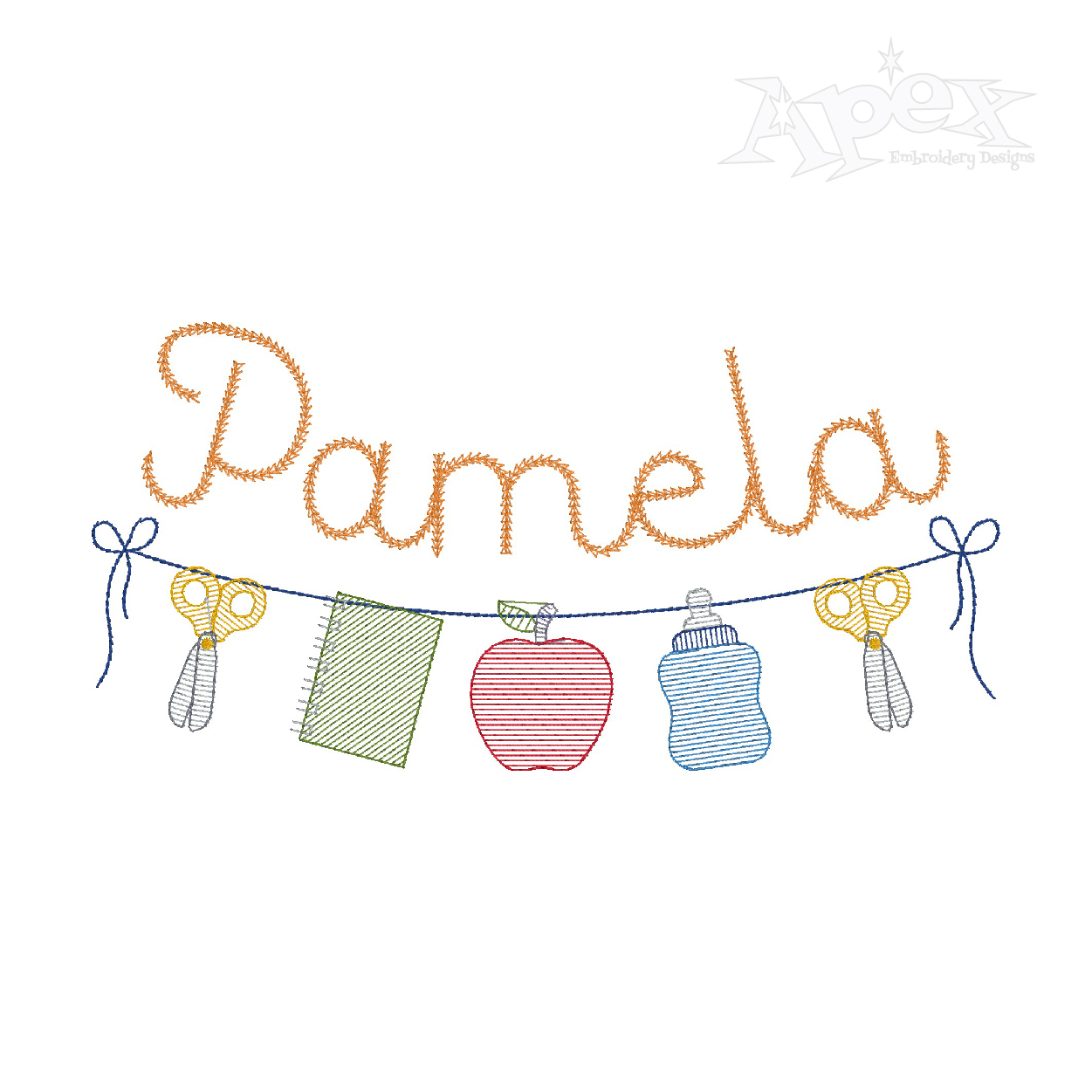 School Bunting Frame Sketch Embroidery Design
