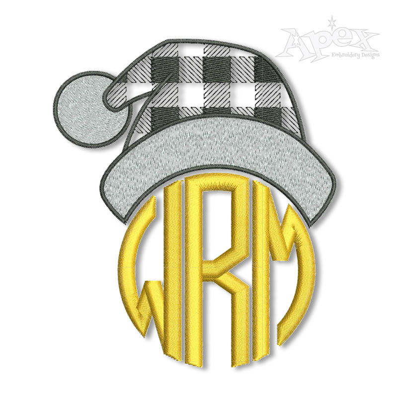 Buffalo Plaid Santa Hat Topper Monogram Frame Embroidery Design