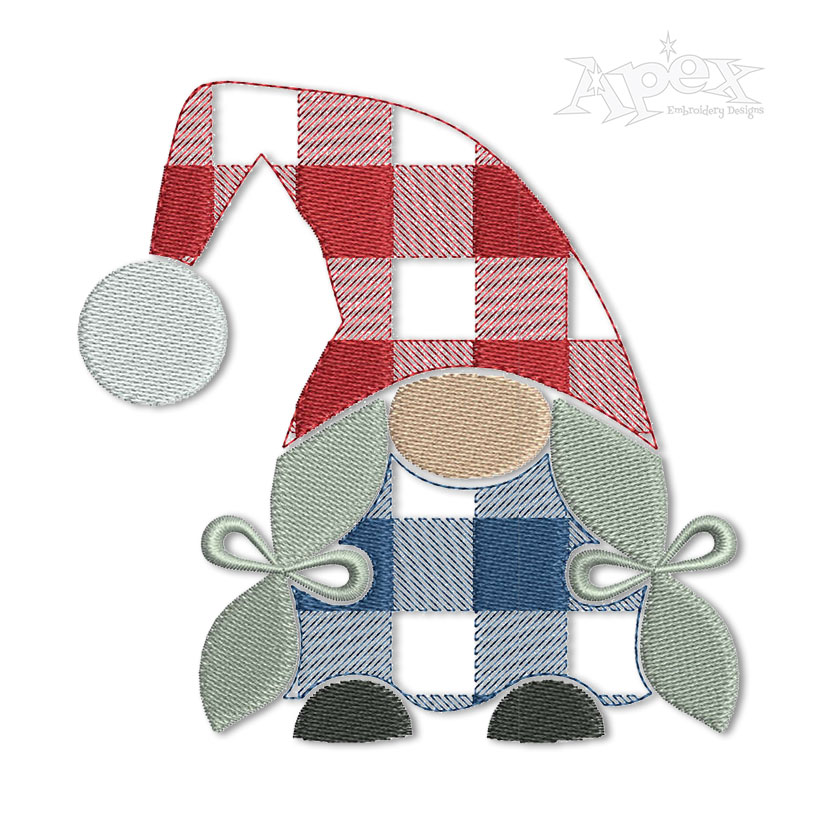 Plaid Pattern Female Gnome Embroidery Design