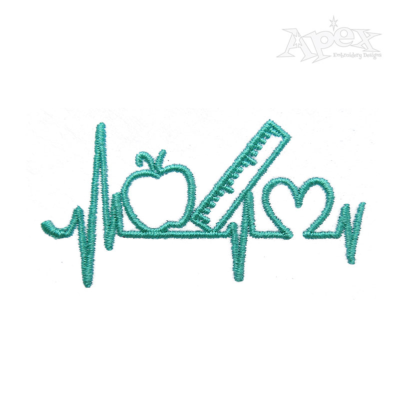 Teacher Life Heart Impulse Line Embroidery Designs